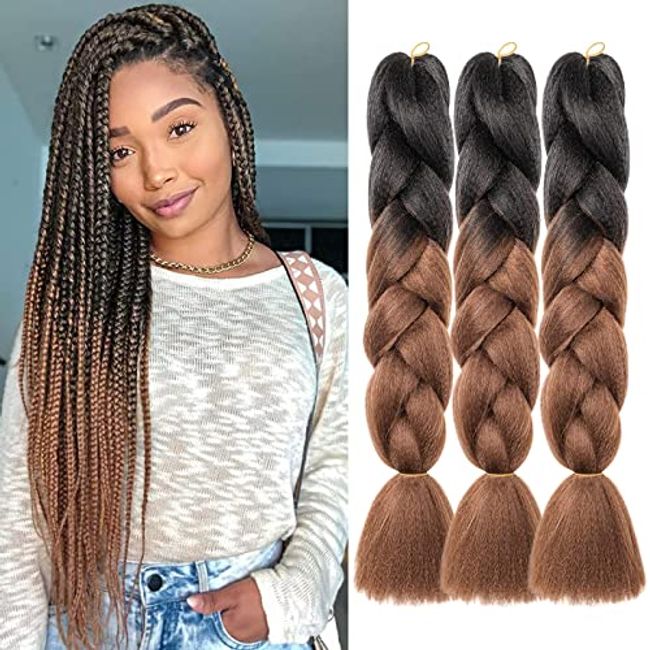 3Packs Long Jumbo Braid Hair African Braid Extension 24inch Box Braid Hair  Brown