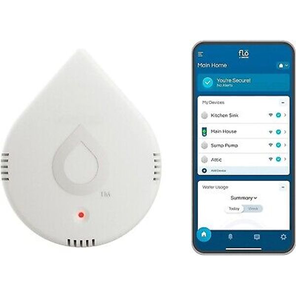 Moen 920-004 White Wall Mounted Smart Water Leak Detector System With Manual