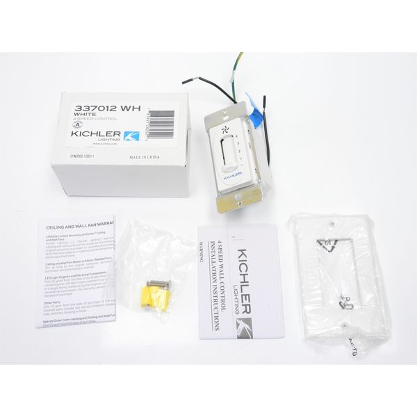 KICHLER 337012WH 4-Speed Fan Control Switch White Ceiling Fan Switch 4-Setting