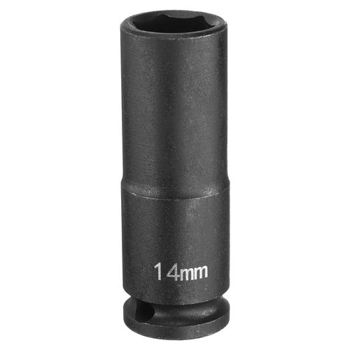HARFINGTON Deep Impact Socket 3/8" Square Drive by 14mm Metric 6 Point Socket 65mm (2.56") Long CR-MO Steel Industrial Grade Flip Socket for Home Auto Hex Nuts Bolts Repair, Black