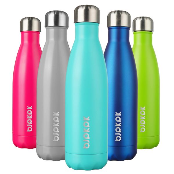 BJPKPK Insulated Water Bottles -17oz/500ml -Stainless Steel Water bottles, Sports water bottles Keep cold for 24 Hours and hot for 12 Hours,BPA Free water bottles, Turquoise