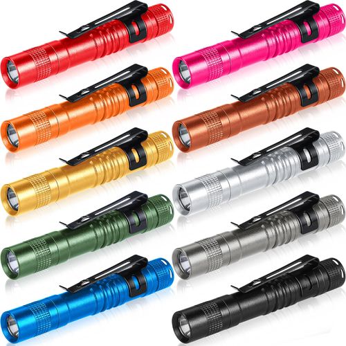 Hortsun 10 Pcs LED Pen Flashlight with Pocket Small Flashlight Bulk Mini Flashlight with Clip for Outdoor Valentines Gift for Men(3.54 Inch,Fresh Color)