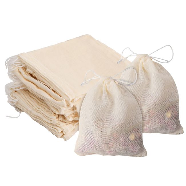 suchkawe 50 Pack Cotton Muslin Bags, 8 x 10cm Cotton Bags Reusable Mesh Bags with Drawstring 100% Natural for Slag Filtration Cooking Soap Spices Soaking Medicinal Liquor