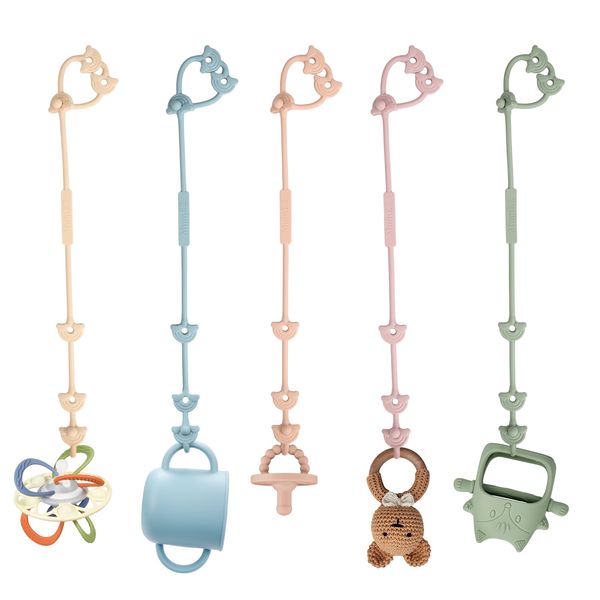 MumEZ Dummy Clip - 5 Pack Pacifier Clips for Boys and Girls, Stroller Accessories Applies Applies to Strollers, High Chair, Cribs, Car Seat, Shopping Trolley, Silicone Toy Safety Straps