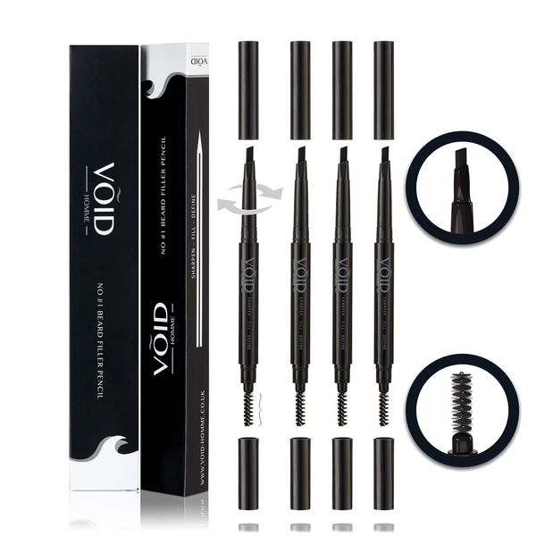 VOID Homme Beard Pencil Filler for Men (Black, Set of 4) Instant Beard Pen Kit for Full Beards, Easy Beard Pen Liner, VOID Beard Filler Pencil for Beard Filling Pen Kit & Waterproof Beard Pencil