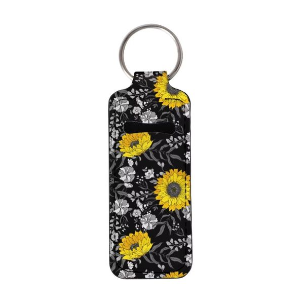 Bulopur Black Yellow Sunflower Chapstick Keychain Holder Lip Balm Holder Keychain Clip on Sleeve