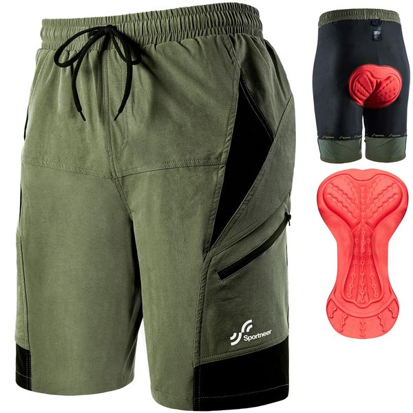 Sportneer MTB Shorts für Herren, MTB, gepolstert, Radler-Shorts für Herren, 3D-gefüttert, Mountainbike, Radfahren, Sport, für Radfahren im Freien