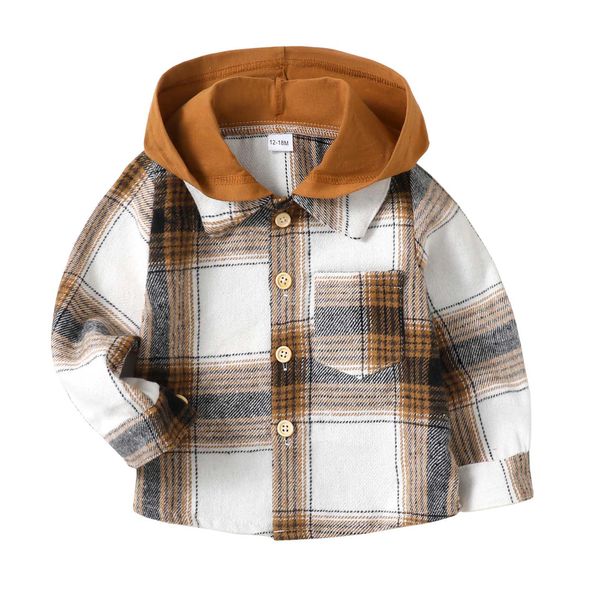 KIMI BEAR Baby Boy Clothes Toddler Long Sleeve Button Down Shirts Fall Winter Coat Baby Brown Plaid Flannel Shirt Jacket Top 12 18 Months Boys Clothes