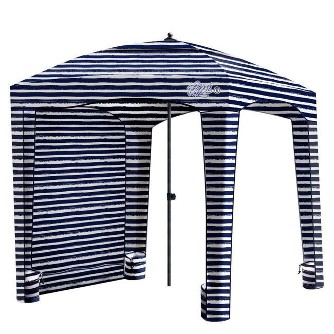 Qipi Beach Cabana - Easy to Set Up Canopy, Waterproof, Portable 6' x 6' Beach Shelter, Included Side Wall, Shade with UPF 50+ UV Protection, Ultimate Sun Umbrella - for Kids, Family - Sailor Stripes