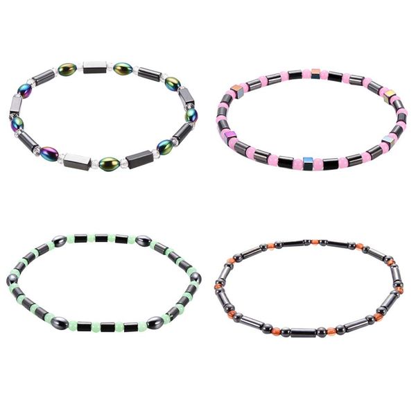 Healifty 4pcs Magnetic Hematite Ankle Bracelets Magnetic Pain Relief Bracelets Jewelry Ankle Chain for Men Women