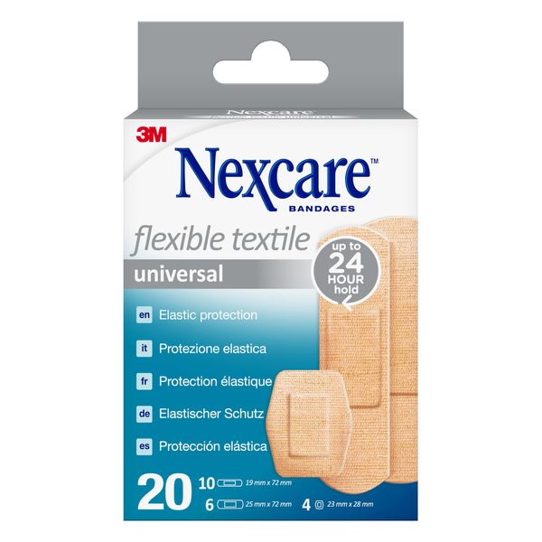 Nexcare Universal Flexible Textile Plasters, Assorted, 20/Pack
