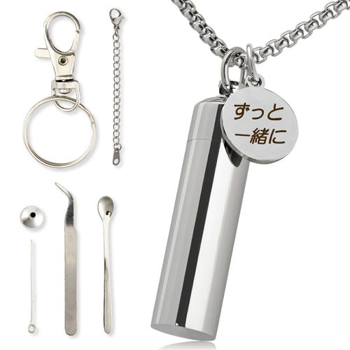 alettimo Ashes Pendant, Double Waterproof, Includes Engraved Charm, Includes Key Holder, Memorial Pendant, Half, Ashes Capsule, Necklace, Accessory, Hand Help, Hypoallergenic, Stainless Steel Glass