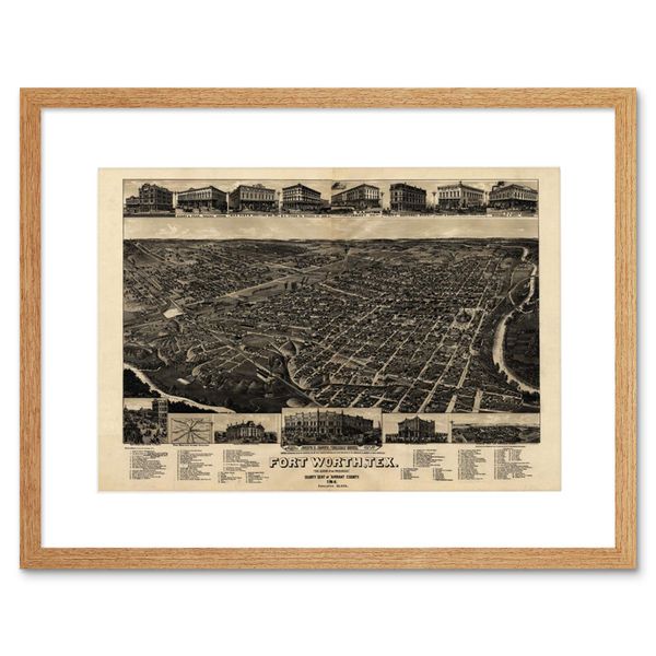 Wee Blue Coo Map Fort Worth Texas 1886 Framed Wall Art Print