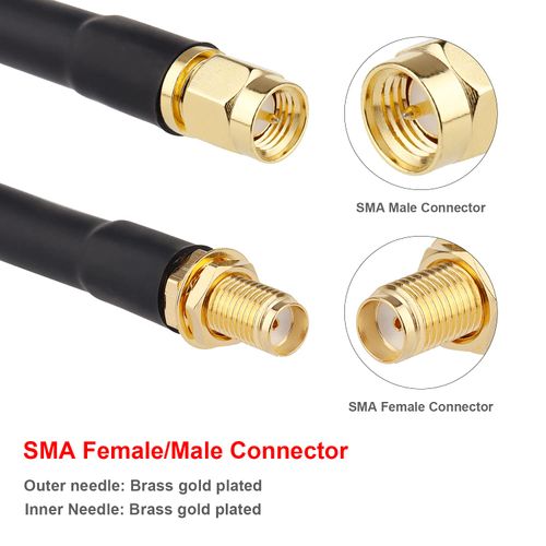 XRDS -RF SMA Cable 1FT, SMA Extension Cable with SMA Male to SMA Female Connector 50 Ohm KMR240 Low Loss SMA Coax Coaxial Cable（2PCS）