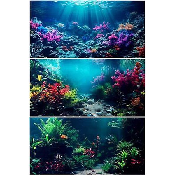 3 Pack Aquarium Background, 36x18 inches Polyester Inch, Multicolor