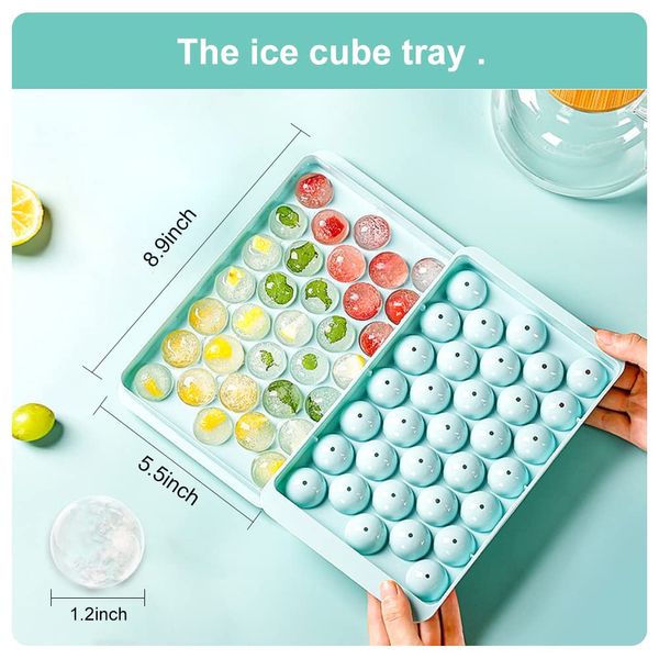 La chat Round Ice Cube Tray, mini Ice Ball Maker Mold with lid for Freezer Circle Ice Cube molds Making 1.2inch*66PCS Sphere Ice for Chilling Drinks Coffee Juice tea 2 Trays (Blue)