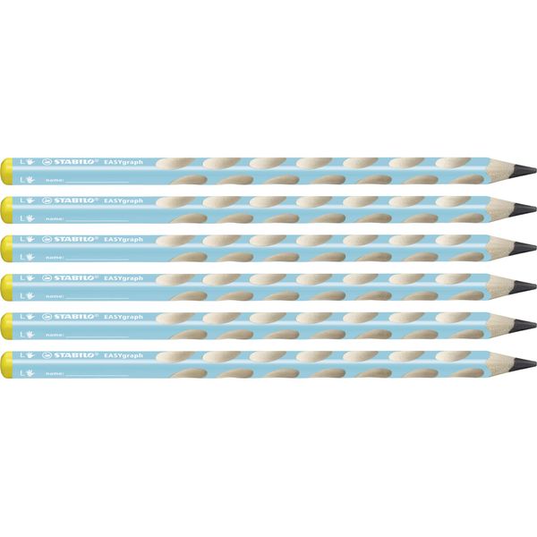 Ergonomic Graphite Pencil - STABILO EASYgraph Pastel - Left-Handed - Pack of 6 - Blue - HB