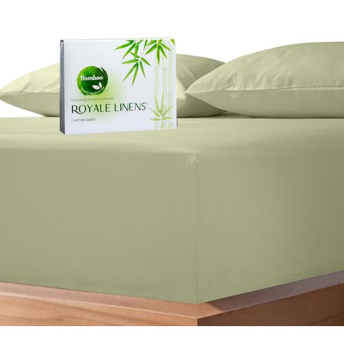 Royale Linens Bamboo Viscose Fitted Sheet Twin Only - Cooling Twin Size Fitted Sheets - Deep Pocket Up to 16" - Organic Viscose Derived from Bamboo - Breathable Bottom Sheet (39x75 Inch, Sage Green)