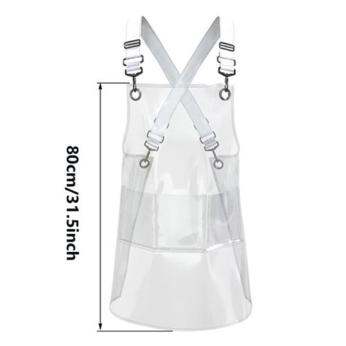 Transparent Clear Apron for Hair Stylist 80cm/31.5'' Long Barber Work Apron with 3 Pockets Cross Back Adjustable Shoulder Strap
