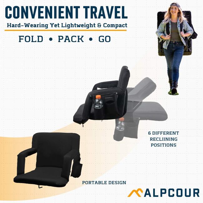 Reclining Stadium Seat with Armrests and Side Pockets – Alpcour