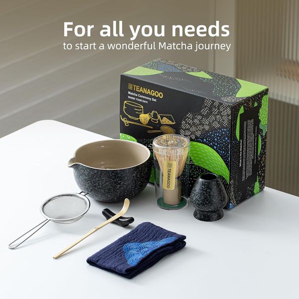 Matcha Whisk Set Black,7 Pcs Matcha Set,Matcha Kit for Ceremony,Matcha Tea Se...