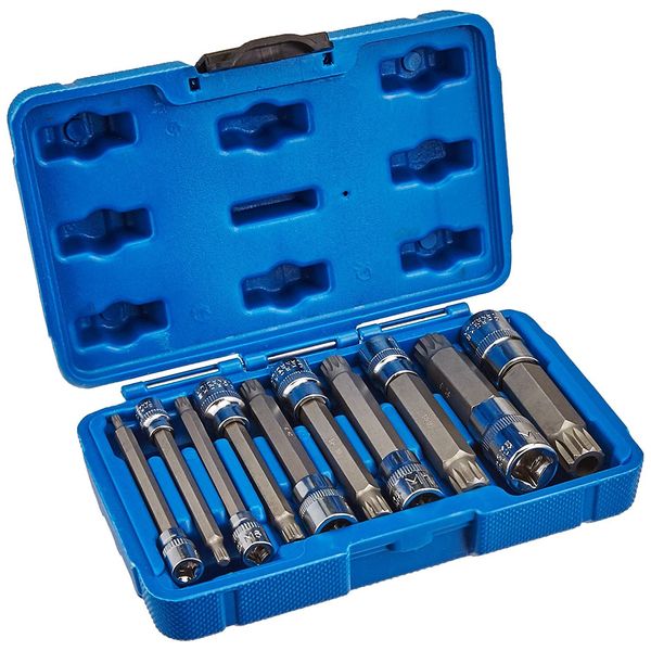 10pc XZN 12 Point MM Triple Square Spline Bit Socket Set Tamper Proof Long Reach