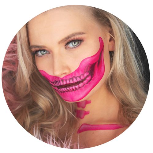 Tattoocrew 2 x Fantastic Plastic pink Skull Face, Temporary Tattoo, Halloween Costume for Women and Men, Adult