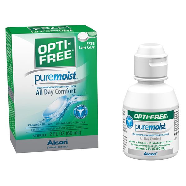 Opti-Free Puremoist Multi-Purpose Disinfecting Solution with Lens Case, (Packaging may vary), 2 Fl Oz (Pack of 1)