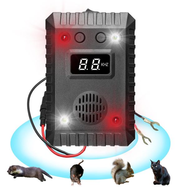 Ultrasonic Rodent Repeller Under Hood, Car Mouse Repellent with Strobe Light, Rat Rodent Pest Animal Deterrent for Vehicle Protection, Pest Mouse Repeller for Cars Engine Truck Garage Attic Garden