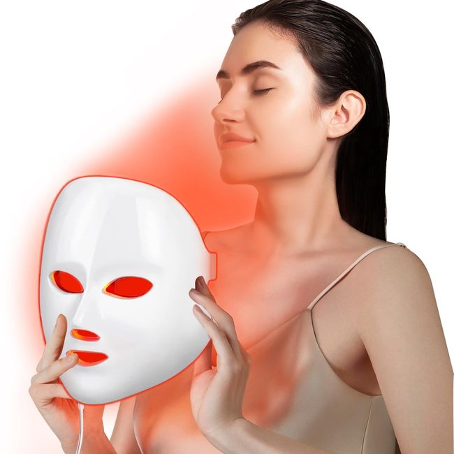 Betgod Led Red Light Therapy for Face, 7 Color Facial Mask Blue Red for Face Facial Skin Care(White)