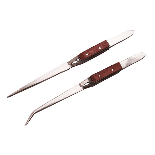 Amtech R0380 2 Piece Wooden Handle tweezer Set