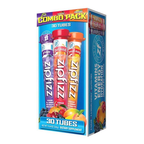 Zipfizz Healthy Energy Hydration Drink Mix 30 Tube Grape Fruit Punch Peach Mango