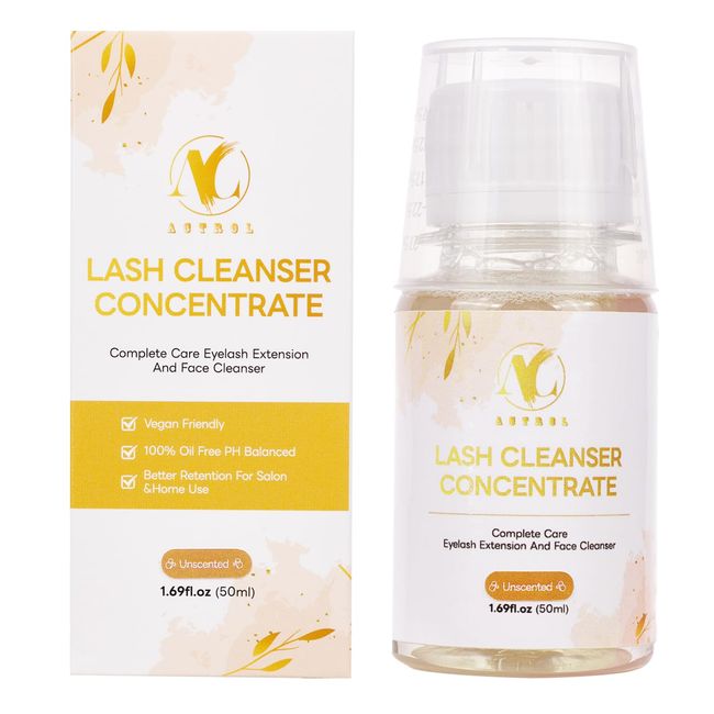 ACTROL Eyelash Cleanser Concentrate 50ml Professional Lash Extensions Shampoo Natural Foaming Cleanser Non-lrritating Wash for Extensions Salon Home Care-Makes 10 Bottles 60ml(Unscented)