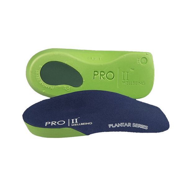 PRO 11 WELLBEING 1 Pair of Slim Fit 3/4 Orthotic Insoles with Heel Pad for Plantar Fasciitis (9/10.5 UK, Green)