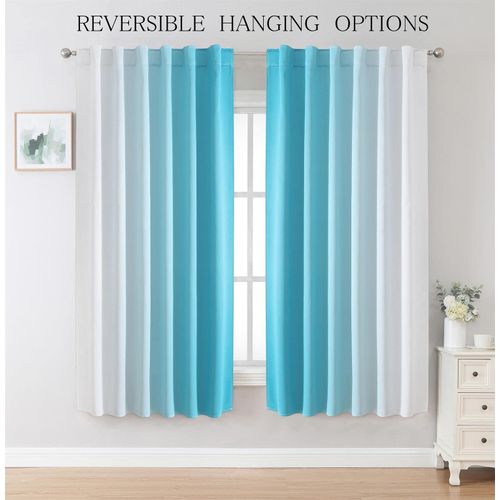 MIUCO Blackout Curtains & Drapes for Bedroom Living Room 63 Inch Length Turquoise and White Room Darkening Ombre Curtains Rod Pocket & Back Tab Curtains Thermal Insulated Light Blocking 2 Panels Set