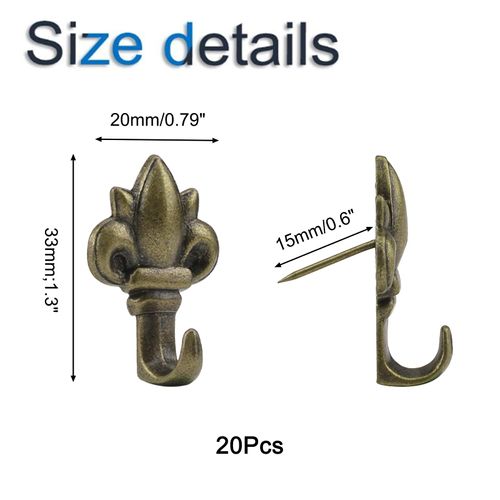 INCREWAY 20 Pcs Bronze Flower Shaped Push Hooks Vintage Picture Hanging Pin Hooks Small Wall Hooks with Nails for Hanging (Flower Shape)