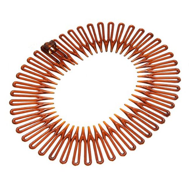 Brown Plastic Stretch Sport Hair Band Full Circle Flexible Comb Teeth Headband Clip