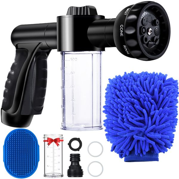 EVILTO Garden Hose Nozzle, High Pressure Hose Spray Nozzle 8 Way Spray Pattern One-Touch Sprayer for Watering Plants, Lawn, Patio, Car Wash, Cleaning，Showering Pet