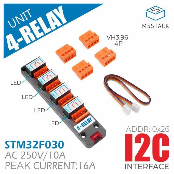 M5Stack 4-channel relay unit for M5Stack M5STACK-U097 [M5Stack Microcontroller IoT Module Electronics Free Craft Summer Vacation]