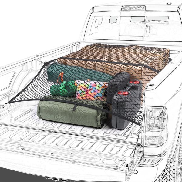 Truck Bed Net, Highly Elastic Cargo Net for Pickup Truck Bed, Stretchable Mesh Organizer for Pickup Trunk Bed, Suitable for Daily Light Loads of Trucks, 4'x4’ Stretches to 7‘x 7’