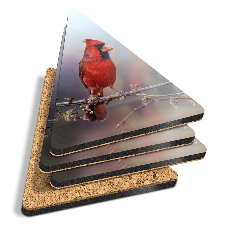 4 x Triangle Coasters - Red Northern Cardinal Bird Cork Backed MDF ...