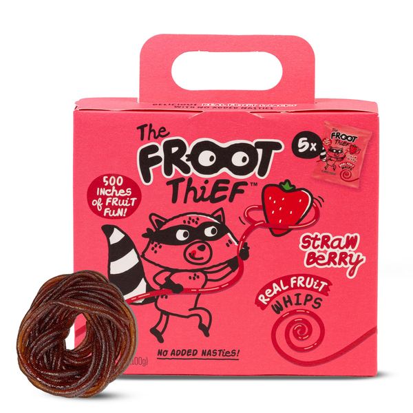 The FROOT Thief Real Fruit Snack Whips, Strawberry, Nut Free, Perfect for School Lunches and Snacks, Individual Bags Kids Snacks, 5 Pack