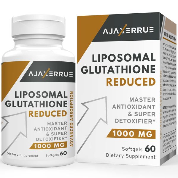 AJAXERRUE 1400 mg Liposomal Glutathione, Superior Absorption Complex Reduced Glutathione Supplement with Vitamin C, Hyaluronic Acid, Master Antioxidant for Liver Detox, Brain, Skin