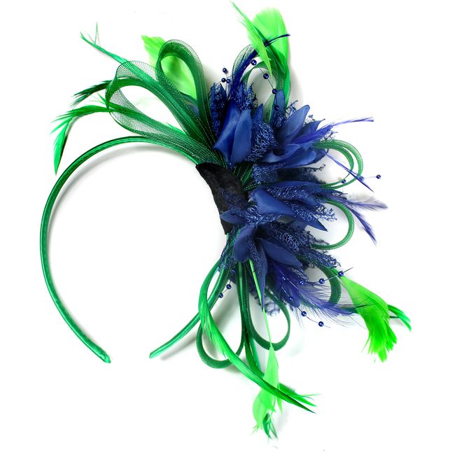 Caprilite Fashion Green and Blue Net Hoop Feather Hair Fascinator Headband Wedding Royal Ascot Races