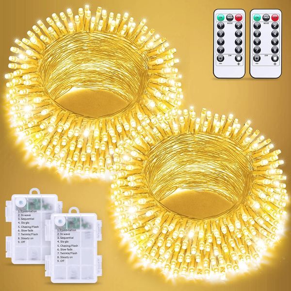 2 Pack Battery Operated String Lights with Remote Outdoor Indoor, Each 33Ft 1...