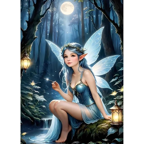 DPHERO DIY Elf Fairy Diamond Painting Kits for Adults,5D Moon Night Diamond Art Kits for Beginners,Round Full Drill Diamond Painting Art,DIY Painting by Numbers Diamond Art Painting 12x16 inch