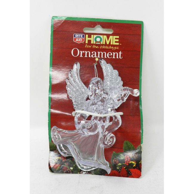 Home For The Holidays Christmas Angel With Wings Plastic Ornament Clear