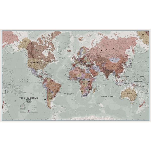 Medium Executive World Wall Map Political (Rolled Canvas - No Frame)