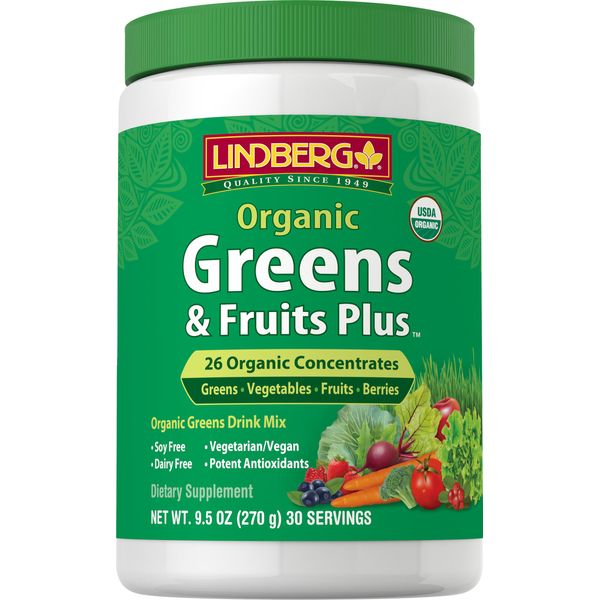 LINDBERG Organic Greens & Fruits Plus, 9.5 Ounces