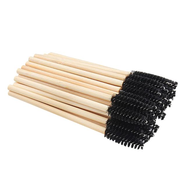 HugeDE 50 Pcs Eyelash Mascara Brushes Makeup Mascara Wands Eyelash Extension Brushes Lash Applicator Brush Eyebrow Brushes with Bamboo Handle Black